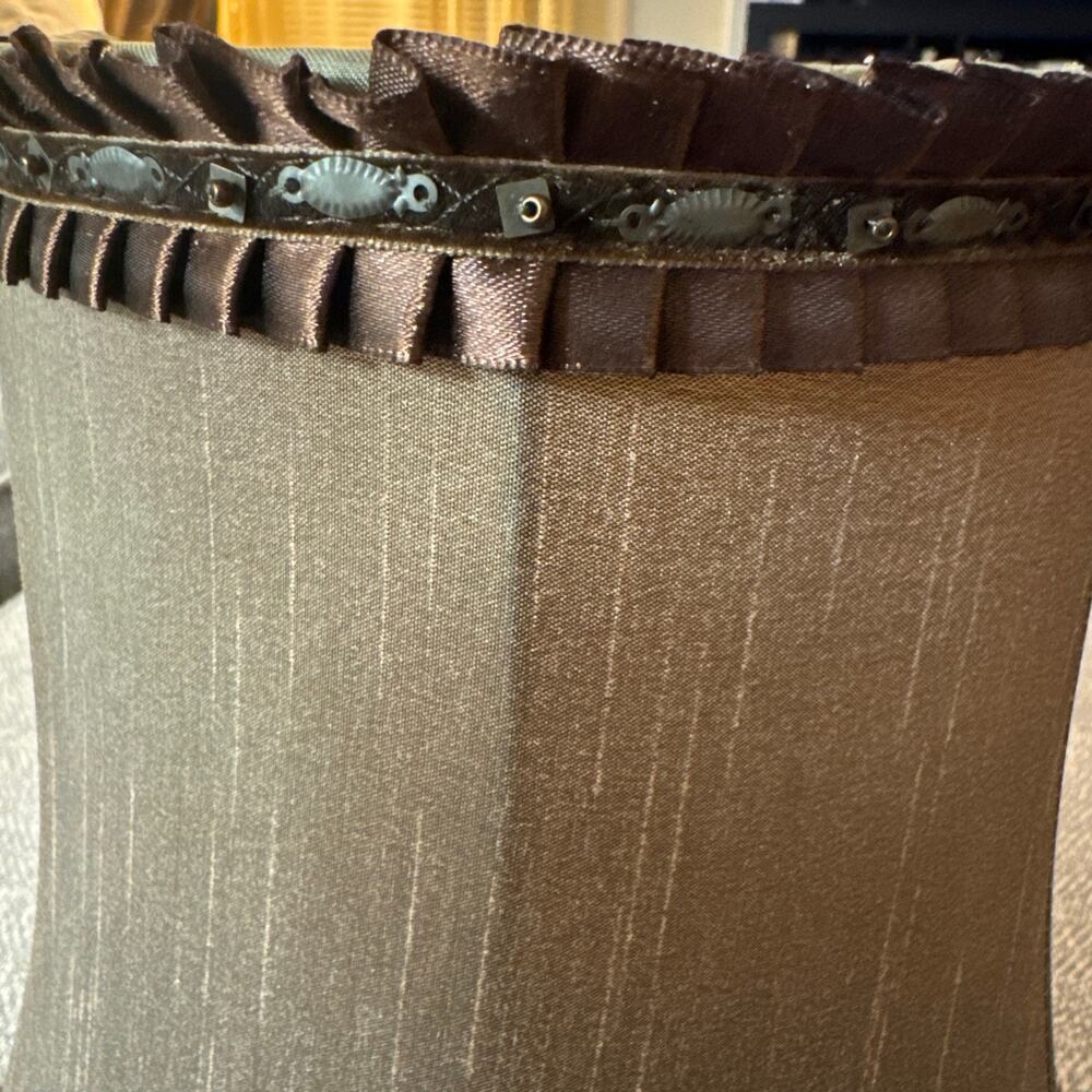 Antique Brown Lamp Shade Silk Metal Embellished Ribbon - Picture 3 of 11